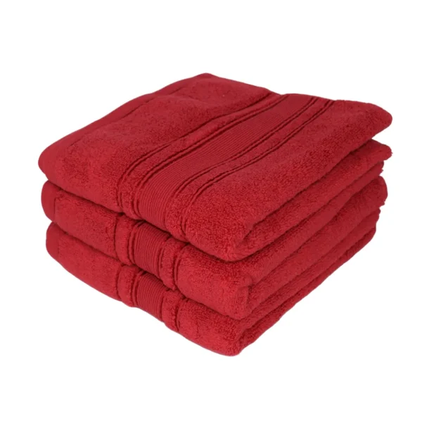 Set 3 Prosoape Pufoase de Lux 50×90cm, 100% Bumbac Pieptanat, Zero Twist, 600 g/mp-Rosu