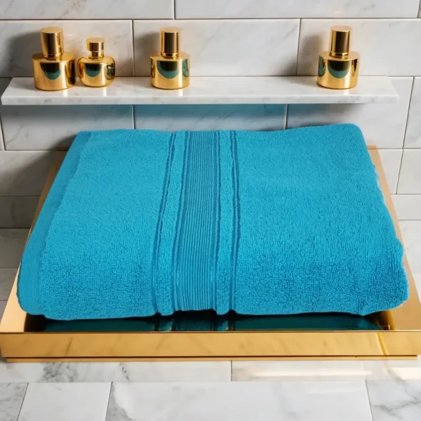 Prosop Pufos de Lux 50×90cm, 100% Bumbac Pieptanat, Zero Twist, 600 g/mp-Turcoaz