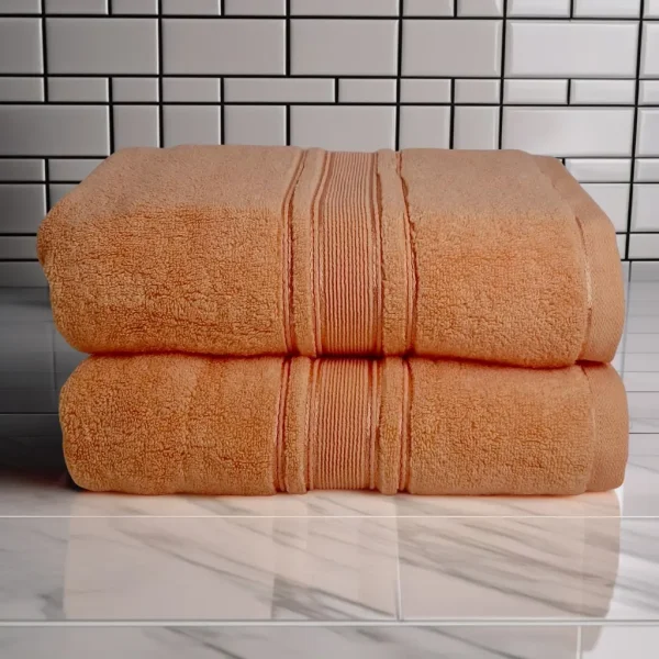 Set 2 Prosoape Pufoase de Lux 70×130cm, 100% Bumbac Pieptanat, Zero Twist, 600 g/mp-Peach