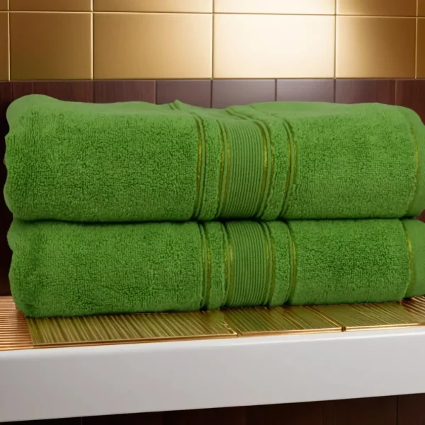 Set 2 Prosoape Pufoase de Lux 70×130cm, 100% Bumbac Pieptanat, Zero Twist, 600 g/mp-Verde