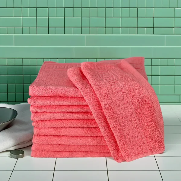 Set 10 Prosoape Bumbac Pieptanat, 30×50cm, 500gr/mp, Greek Border - Coral