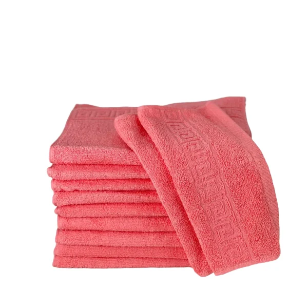 Set 10 Prosoape Bumbac Pieptanat, 30×50cm, 500gr/mp, Greek Border - Coral