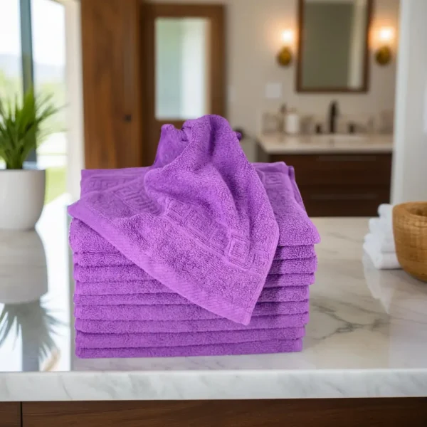 Set 10 Prosoape Bumbac Pieptanat, 30×50cm, 500gr/mp, Greek Border - Mov