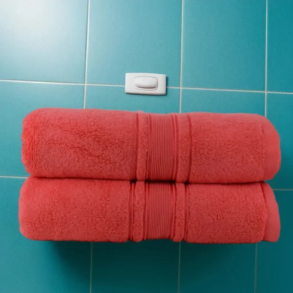 Set 2 Prosoape Pufoase de Lux 70×130cm, 100% Bumbac Pieptanat, Zero Twist, 600 g/mp-Coral