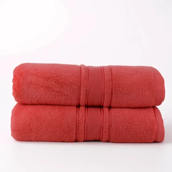 Set 2 Prosoape Pufoase de Lux 70×130cm, 100% Bumbac Pieptanat, Zero Twist, 600 g/mp-Coral