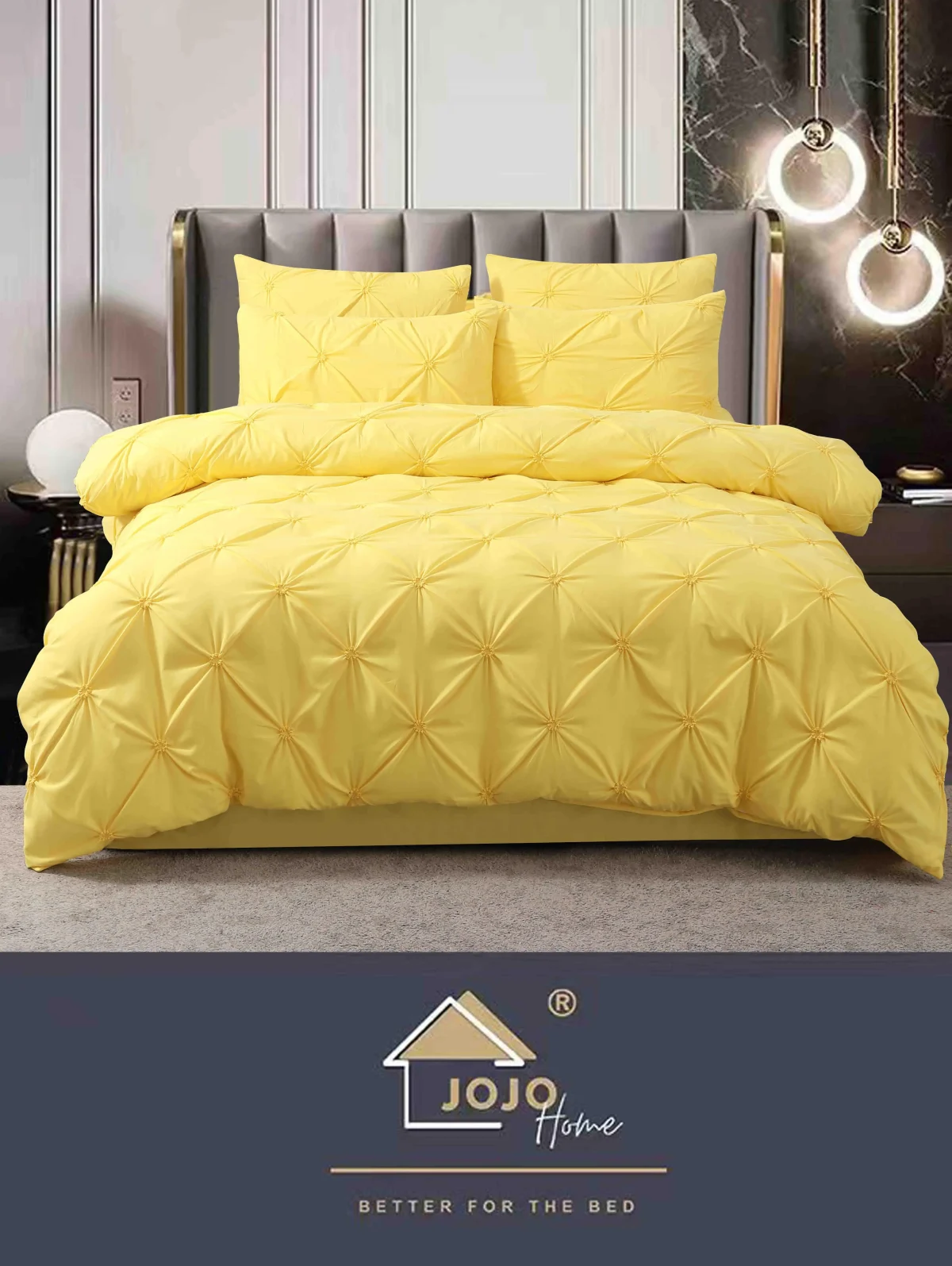 Lenjerie dublă cu pliuri finet Deluxe 6 piese Galben M1