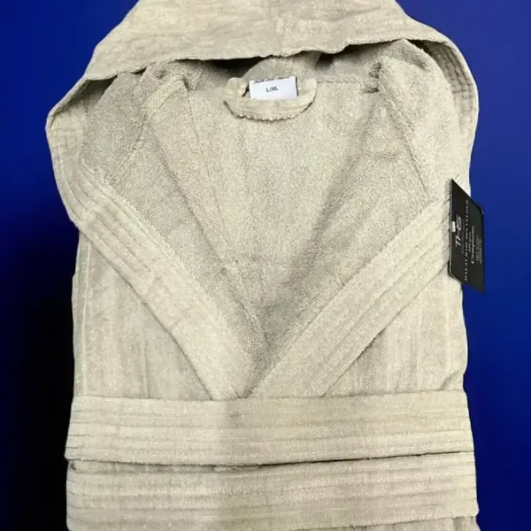 Halat de Baie Dama si Barbat, cu gluga, 100% bumbac pieptanat Bej