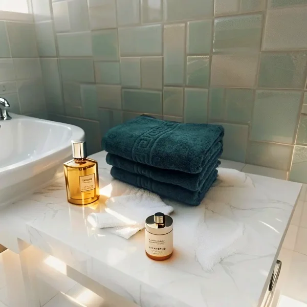 Set 3 Prosoape 70×130 cm Bumbac 500 gr/mp Greek Border Verde Petrol