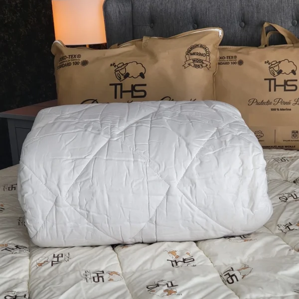 Pilota Lana Merino Premium | 1000 g/mp | 200x220 cm | 4 anotimpuri | alb