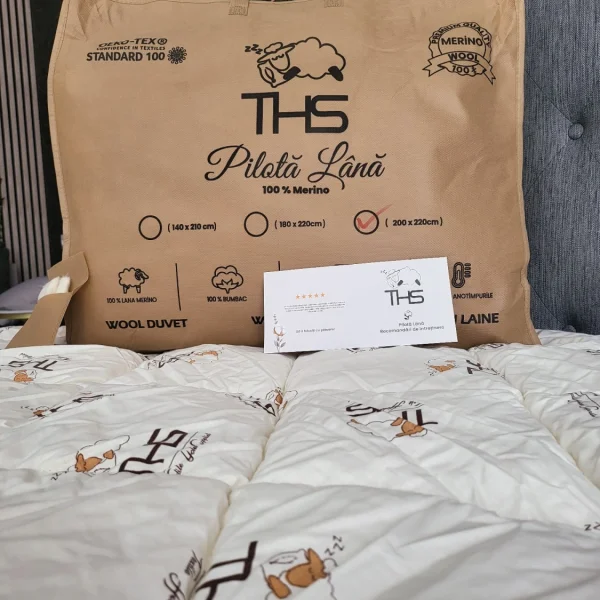 Pilota Lana Merino Premium | 1000 g/mp | 200x220 cm | 4 anotimpuri | crem/oita