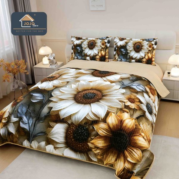 Set Cuvertură de Pat 5D + 2 Fețe de Pernă – 220×240cm-Flori 4