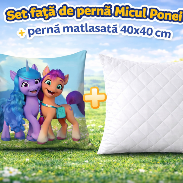 Set fata de perna Micul meu ponei 40x40 cm Velur + perna matlasata 40x40 cm