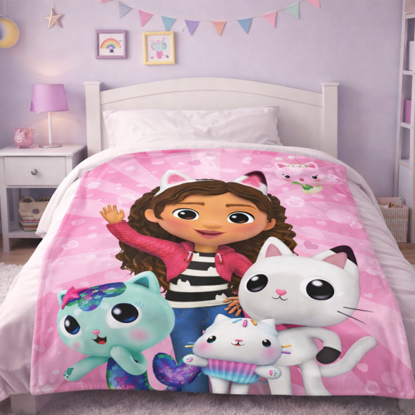 Patura pentru copii Gabby's Dollhouse Happiness 100×140 cm – patura fleece moale