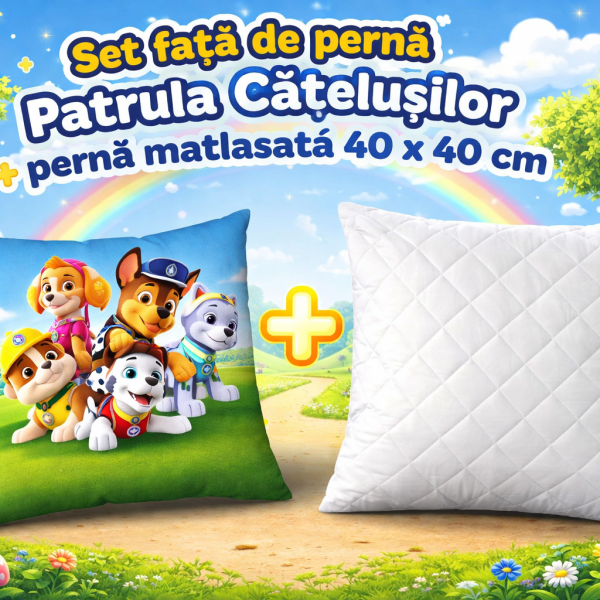 Set fata de perna Patrula Catelusilor 40x40 cm Velur