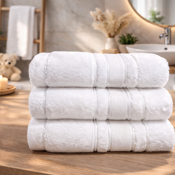 Prosop Pufos de Lux 50×90cm, 100% Bumbac Pieptanat, Zero Twist, 650g/mp-White