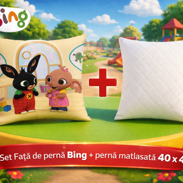 Set fata de perna Bing 40x40 cm + perna matlasata 40x40 cm