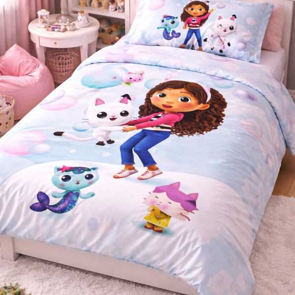 Reduceri de Primavara 2025 Lenjerie de pat Gabby's Dollhouse Bubbles 140x200 cm + fata perna 70x90 cm