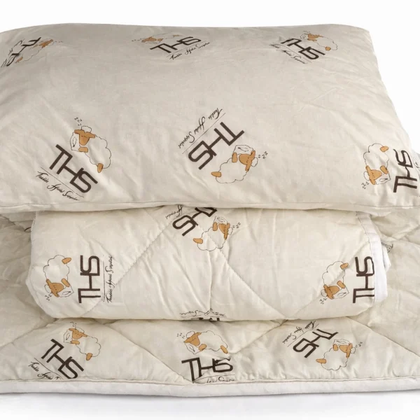 Set Complet Lana Merino Copii/Bebeluși | Pernă 35x45 cm + Pilotă 80x120 cm + Saltea Înfășat 50x70 cm | crem/oita