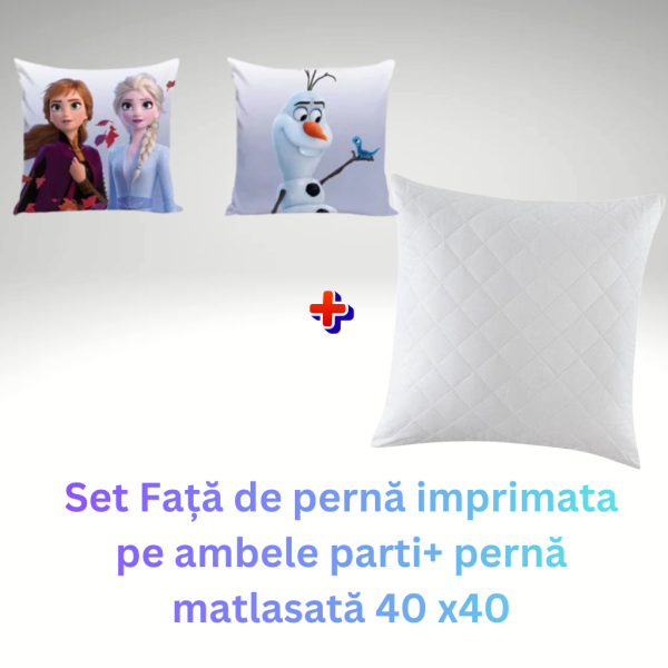 Set fata de perna Frozen 40x40 cm Catifea + perna matlasata 40x40 cm