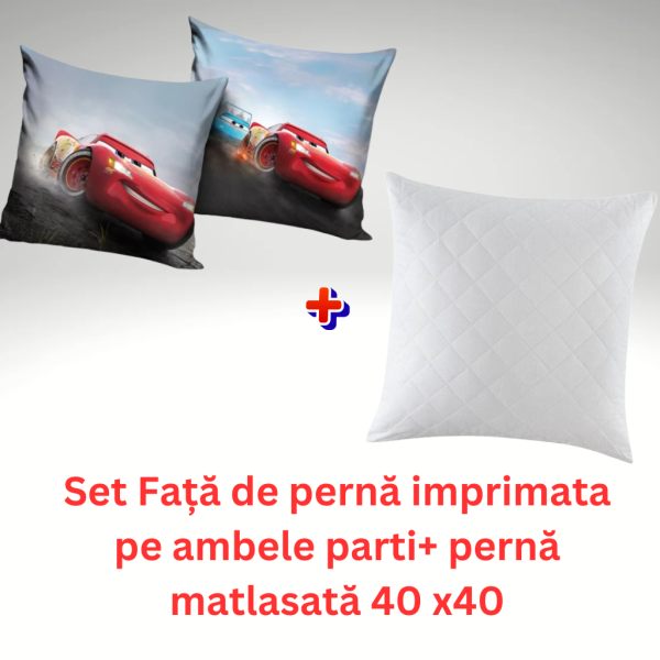 Set fata de perna Cars Mc Queen 3 40x40 cm Catifea + perna antialergica matlasata 40x40 cm