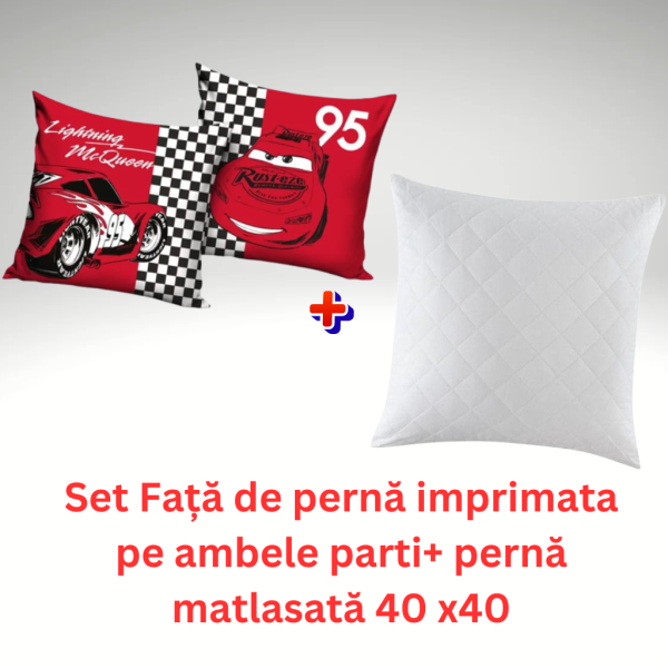 Set fata de perna Cars Mc Queen 2 40x40 cm Catifea + perna matlasata 40x40 cm