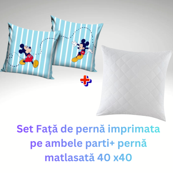 Set fata de perna Disney Mickey 3 40x40 cm Catifea + perna matlasata 40x40 cm