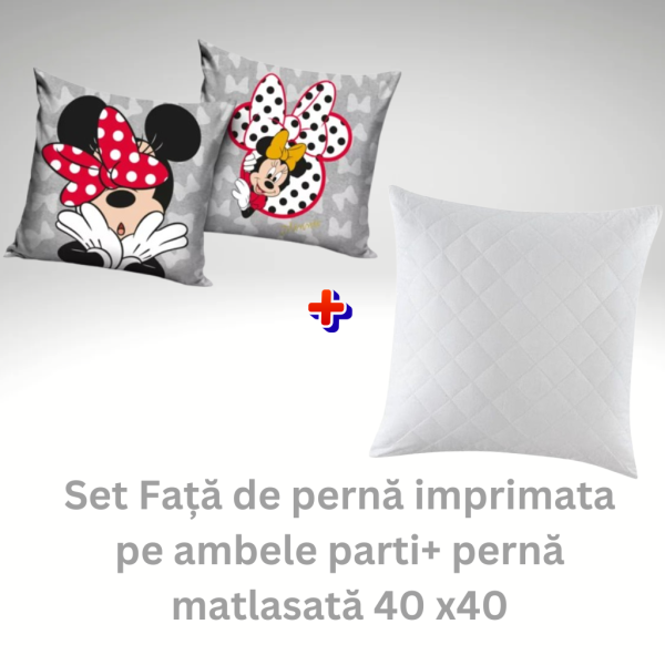 Set fata de perna Minnie Gri 40x40 cm Catifea + perna matlasata 40x40 cm