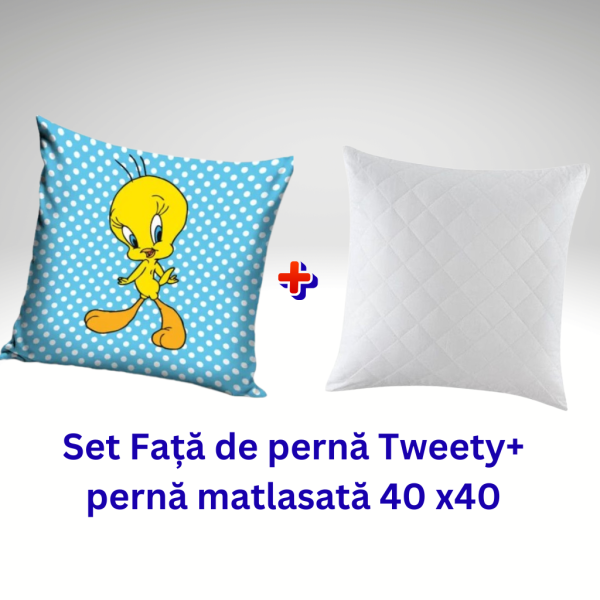 Set fata de perna Tweety Dots 40x40 cm Velur + perna matlasata 40x40 cm