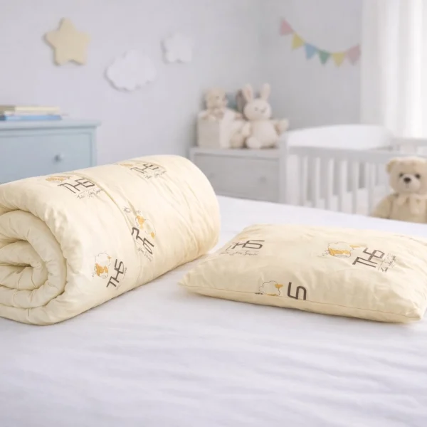 Set Lana Merino Copii/Bebeluși Pernă 35x45 cm 250 g + Pilotă 80x120 cm 800 gmp crem/oita