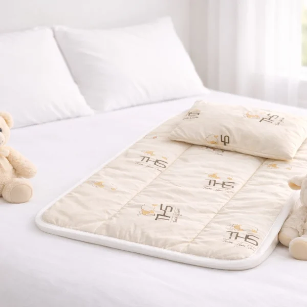 Set Lana Merino Îngrijire Bebeluș | Pernă 35x45 cm 250 g + Saltea Înfășat 50x70 cm | crem/oita