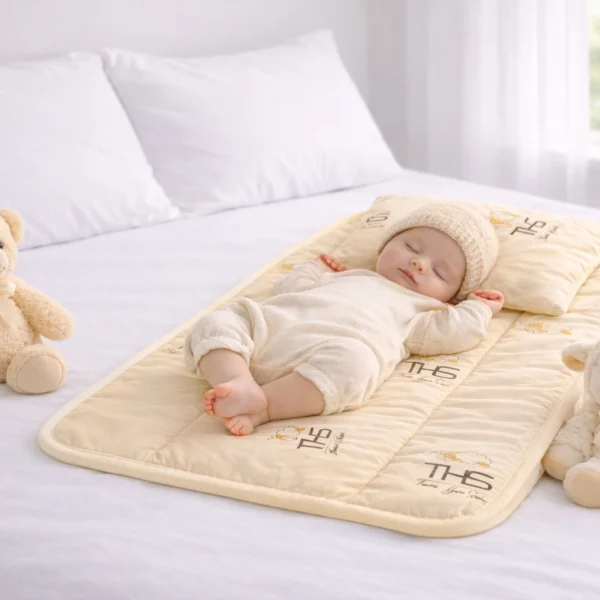 Set Lana Merino Îngrijire Bebeluș | Pernă 35x45 cm 250 g + Saltea Înfășat 50x70 cm | crem/oita