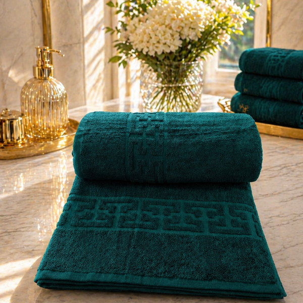 Prosop SPA Hotelier 100x200cm 100% bumbac cardat 500 gr/mp ,Greek Border Green Deep