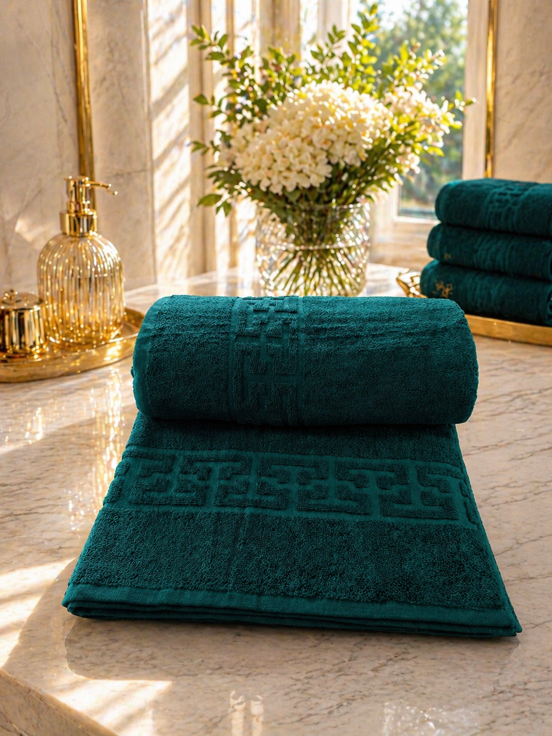 Prosop SPA Hotelier 100x200cm 100% bumbac cardat 500 gr/mp ,Greek Border Green Deep Prosop SPA Hotelier 100x200cm 100% bumbac cardat 500 gr/mp ,Greek Border Green Deep