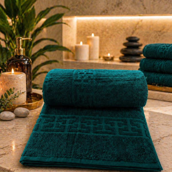 Prosop SPA Hotelier 100x200cm 100% bumbac cardat 500 gr/mp ,Greek Border Green Deep