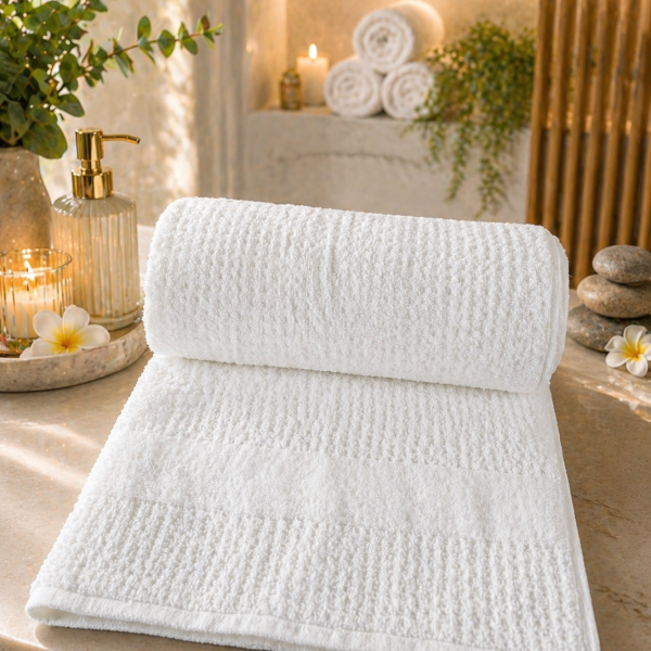 Prosop hotelier de lux SPA 76x147 cm 100% bumbac turcesc 620 g/mp Alb optic