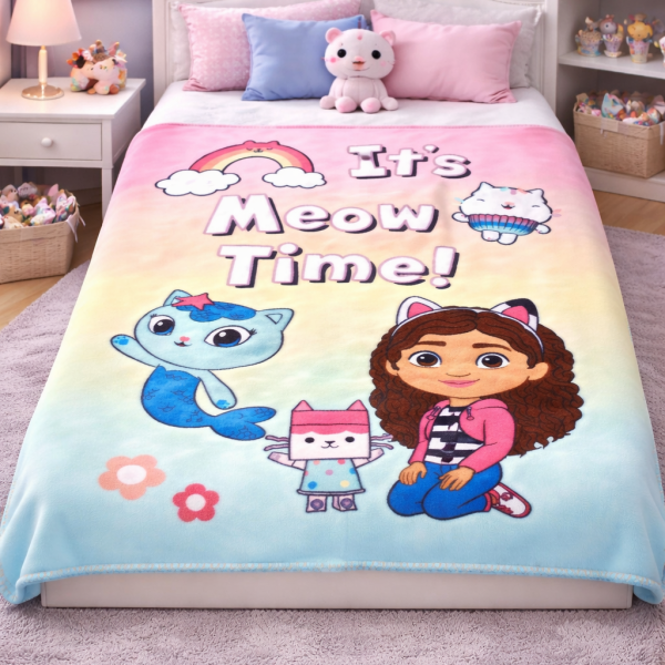 Reduceri de Primavara 2025 Patura pentru copii Gabby's Dollhouse Meow Time 100x150 cm fleece