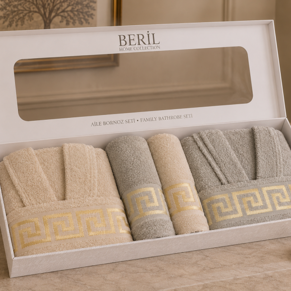 Set cadou halate și prosoape din bumbac 100% – 2 halate unisex + 4 prosoape, cutie elegantă cadou