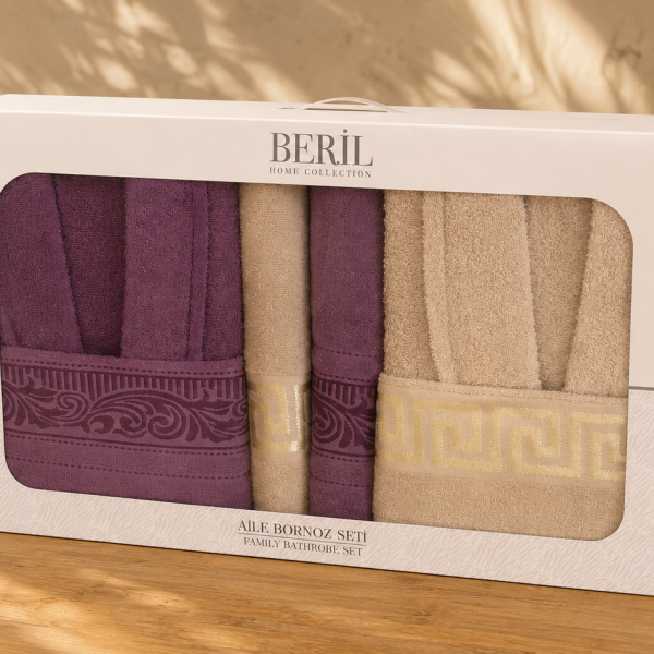Set cadou premium halate și prosoape din bumbac 100% – 2 halate unisex + 4 prosoape, cutie elegantă cu mâner
