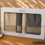 Set cadou premium halate și prosoape din bumbac 100% – 2 halate unisex + 4 prosoape, cutie elegantă cu mâner-SHB-23