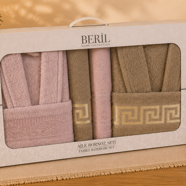 Set cadou premium halate și prosoape din bumbac 100% – 2 halate unisex + 4 prosoape, cutie elegantă cu mâner-SHB-27