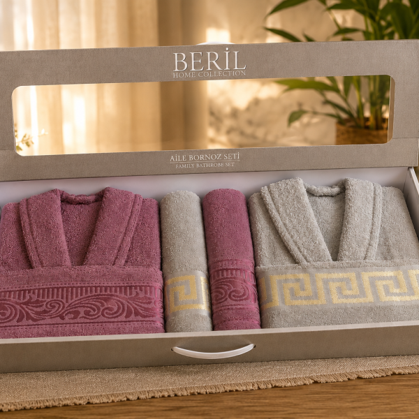 Set cadou halate și prosoape din bumbac 100% – 2 halate unisex + 4 prosoape, cutie elegantă cadou