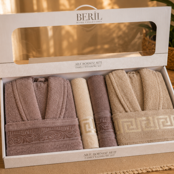 Set cadou premium 2 halate unisex și 4 prosoape din bumbac 100% – cutie cadou elegantă - SHB-32