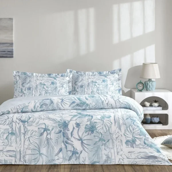 Lenjerie Velora AlbastruTAC King Size 4 piese bumbac dublu satinat Elegance Premium