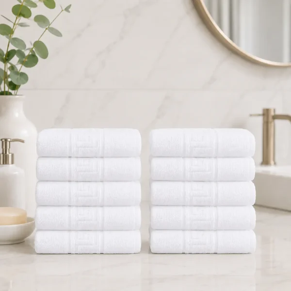 Set 10 Prosoape de Lux 30x50cm 100% Bumbac Pieptanat 650 g/mp-Alb