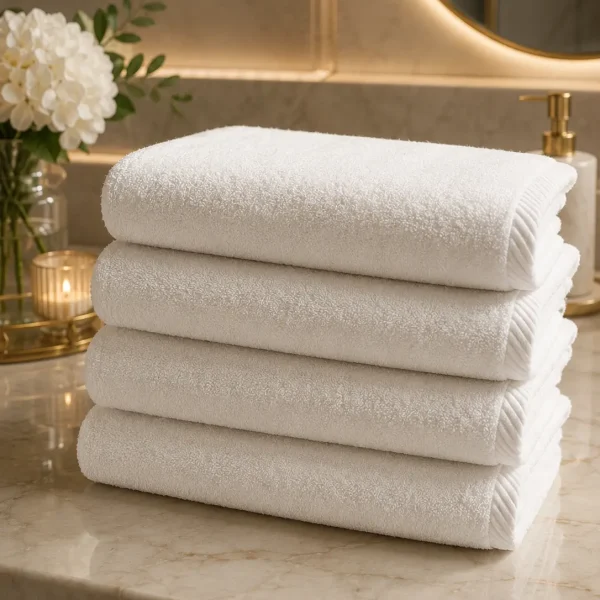 Set 4 Prosoape Hoteliere de Lux 50x90 cm 100% Bumbac Pieptanat 600 g/mp Alb optic