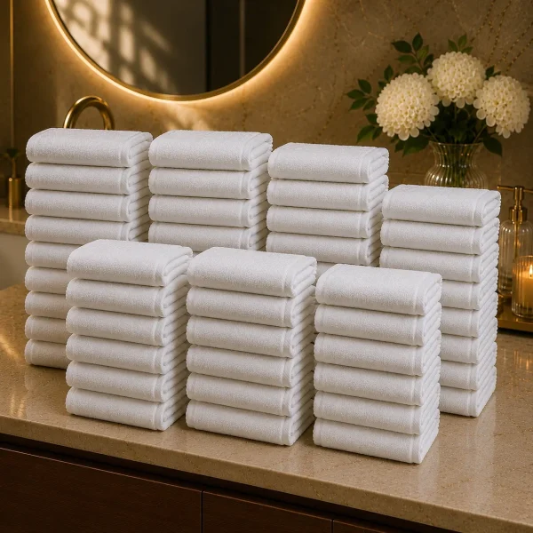 Set 60 Prosoape Hoteliere de Lux 50x90 cm 100% Bumbac Pieptanat 600 g/mp Alb optic