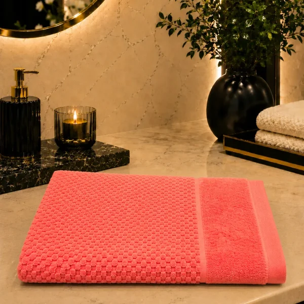 Prosop de Lux Waffle Zero Twist 50x90 cm 100% Bumbac Pieptanat Coral