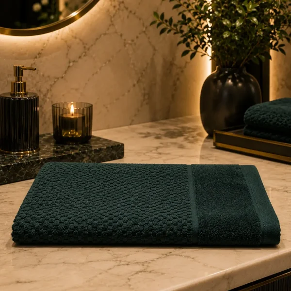 Prosop de Lux Waffle Zero Twist 50x90 cm 100% Bumbac Pieptanat Green Petrol