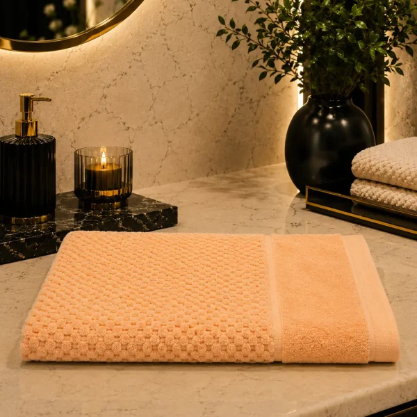 Prosop de Lux Waffle Zero Twist 50x90 cm 100% Bumbac Pieptanat Peach