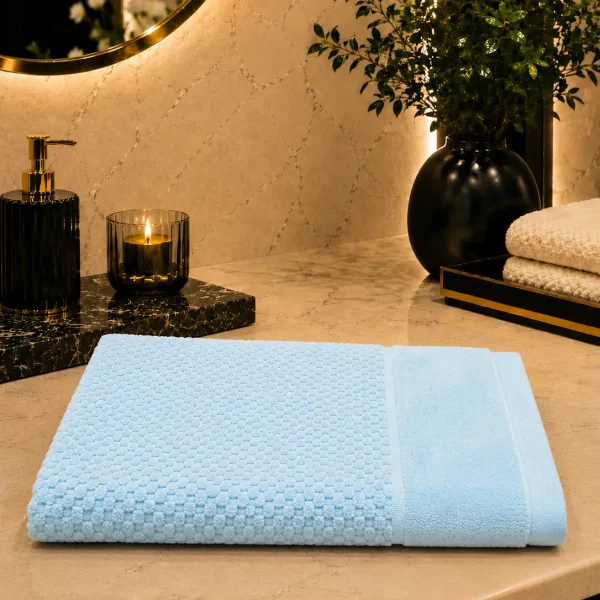 Prosop de Lux Waffle Zero Twist 50x90 cm 100% Bumbac Pieptanat Sky Blue